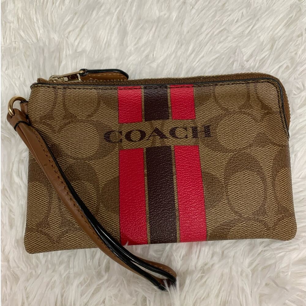 COACH Brown Coated Canvas Wristlet